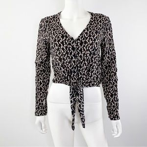 Cloth & Stone Black Dotted Long Sleeve Front Knot Blouse Top Size XS